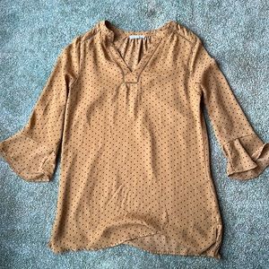 Mustard with black polka dot blouse